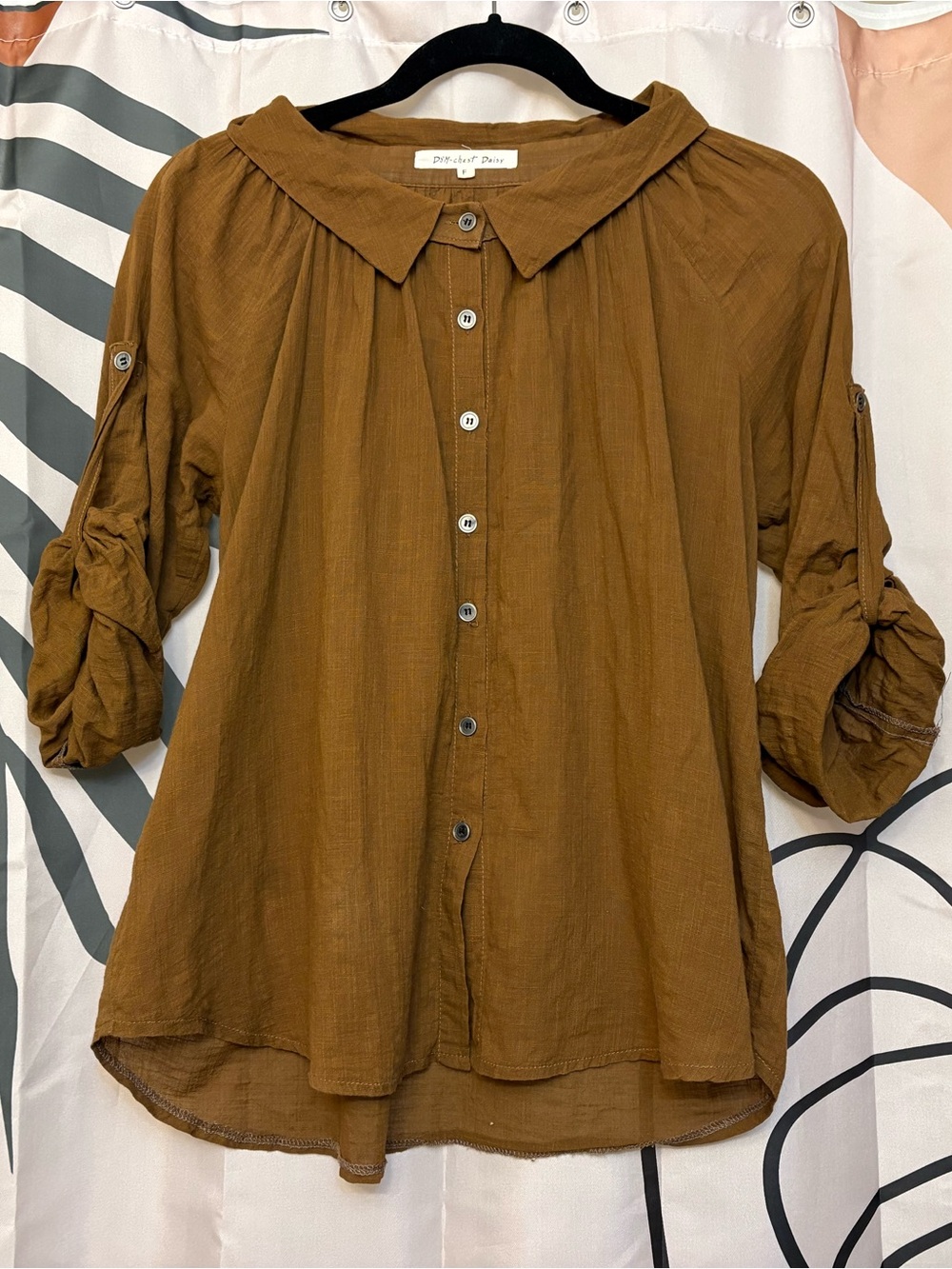 Button-Front Blouse in Chestnut Brown